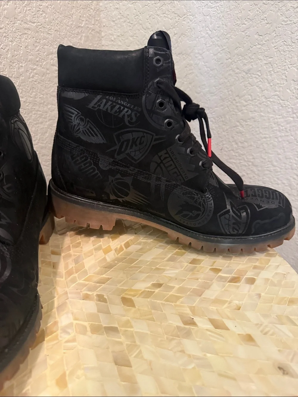 Timberland Black NBA Logo and teams Graphic Lace-Up Boot size 12 M